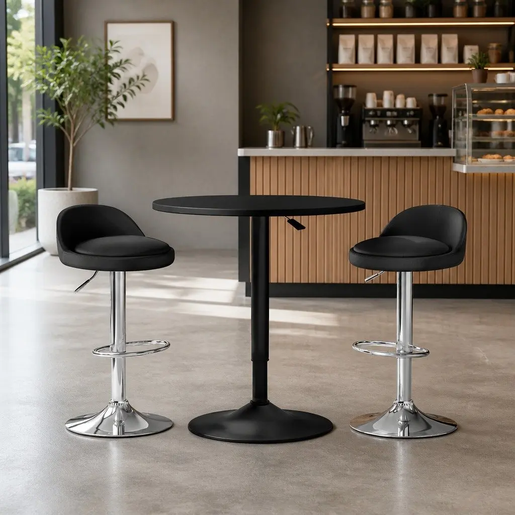 Bar Table and Stools Set Adjustable Swivel Kitchen Dining Chairs Cafe Pub Black