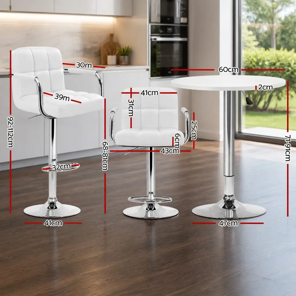 Bar Table and Stools Set Height Adjustable Swivel 60cm White