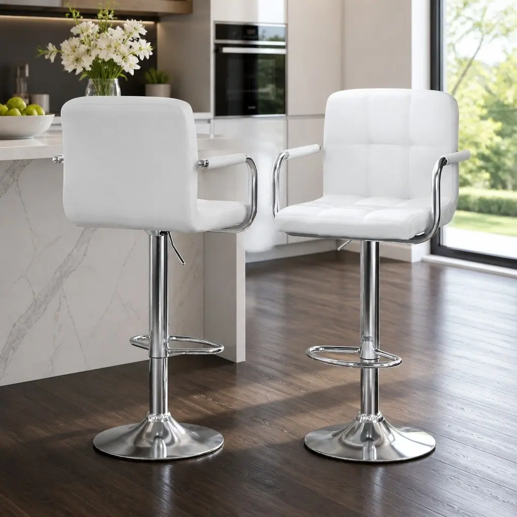 Bar Table and Stools Set Height Adjustable Swivel 60cm White
