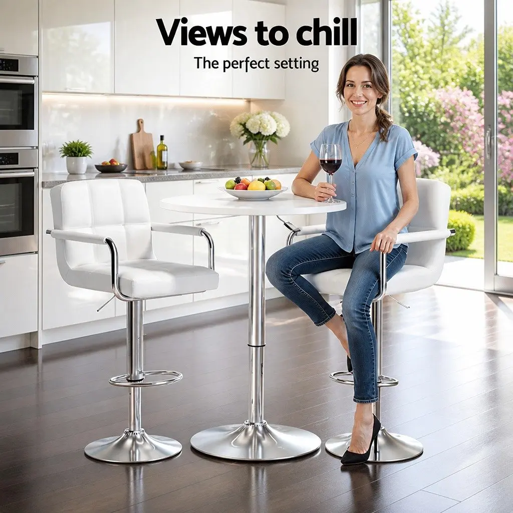 Bar Table and Stools Set Height Adjustable Swivel 60cm White
