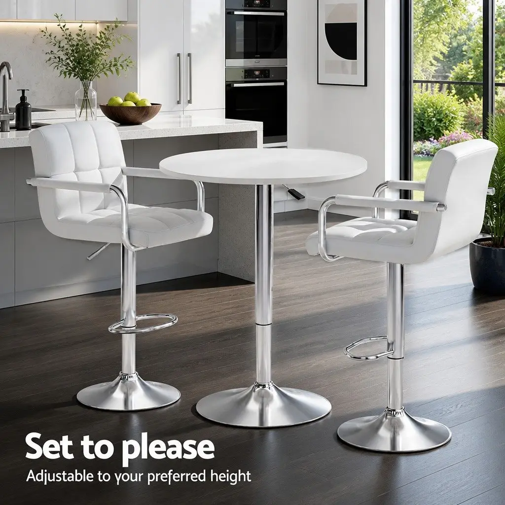 Bar Table and Stools Set Height Adjustable Swivel 60cm White