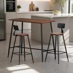 Bar Table and Stools Set Industrial Dining Kitchen Cafe Pub Furniture Walnut