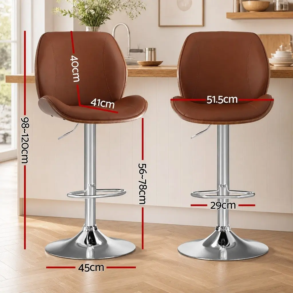 Bar Stool Bentwood Swivel Adjustable Kitchen Dining Counter Height Brown Leather