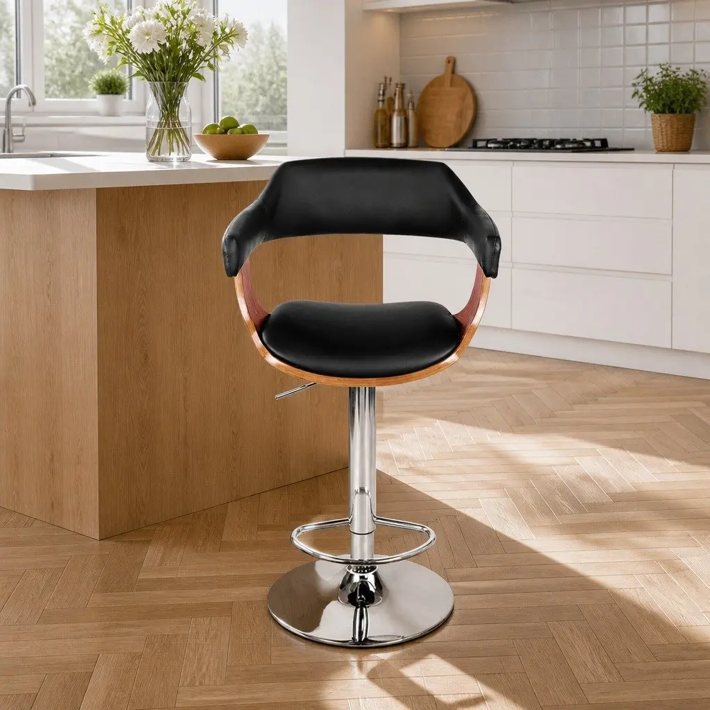Swivel Bar Stool with Chrome and Wooden Elements