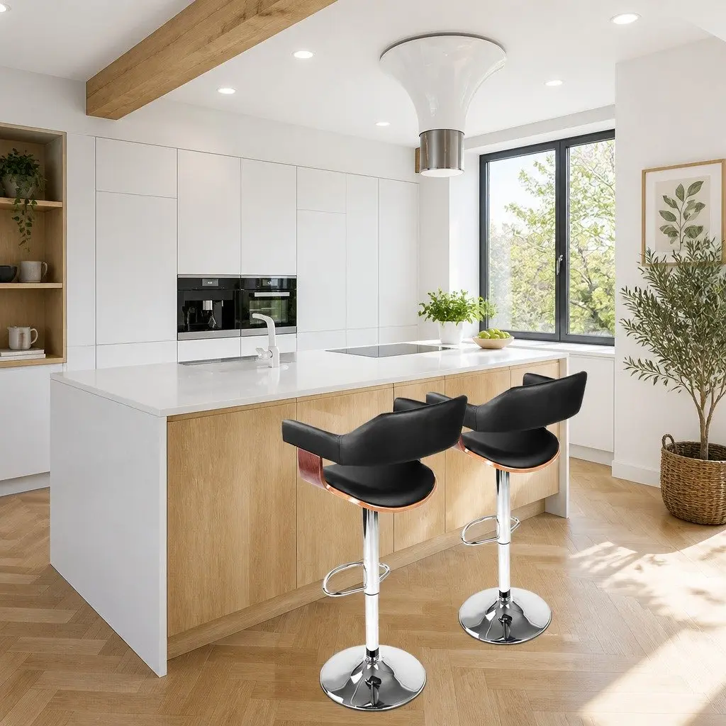 Swivel Bar Stool with Chrome and Wooden Elements