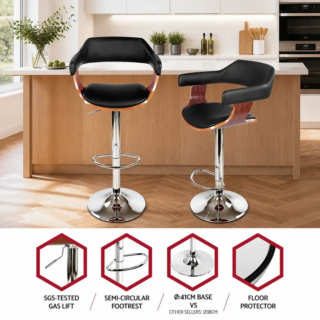 Swivel Bar Stool with Chrome and Wooden Elements