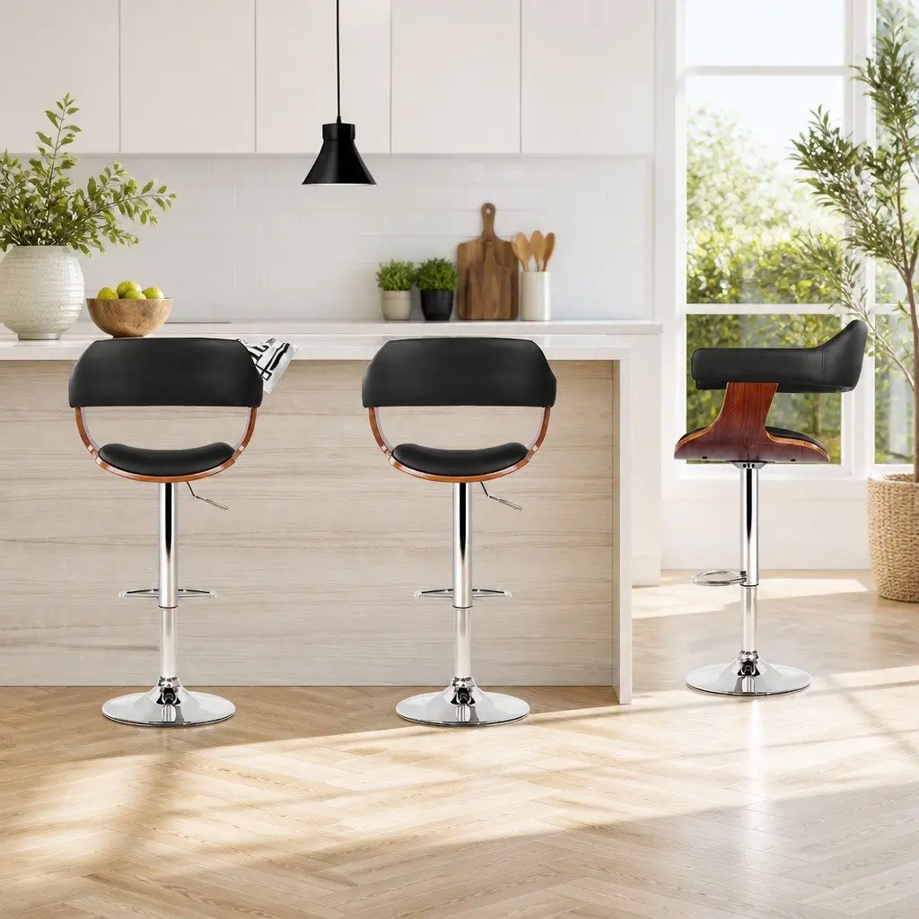 Swivel Bar Stool with Chrome and Wooden Elements