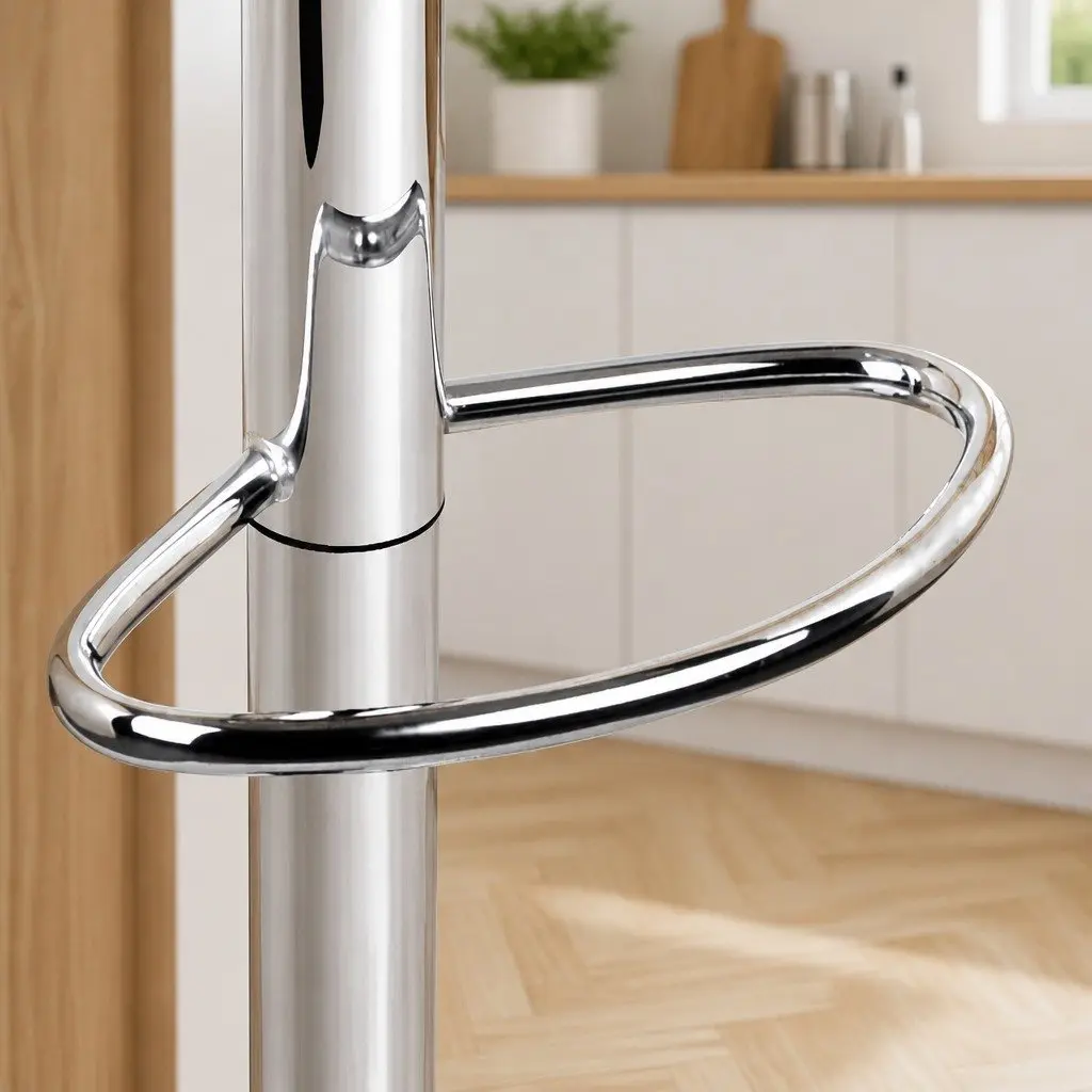 Swivel Bar Stool with Chrome and Wooden Elements