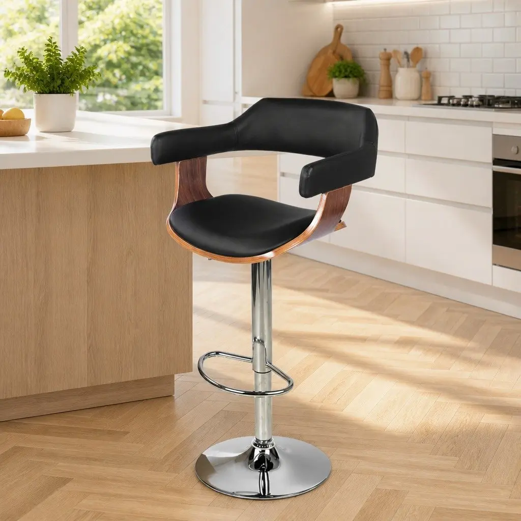 Swivel Bar Stool with Chrome and Wooden Elements