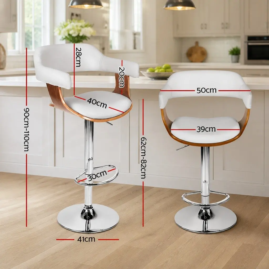 Swivel Bar Stool Adjustable Height White Padded Seat Chrome Footrest