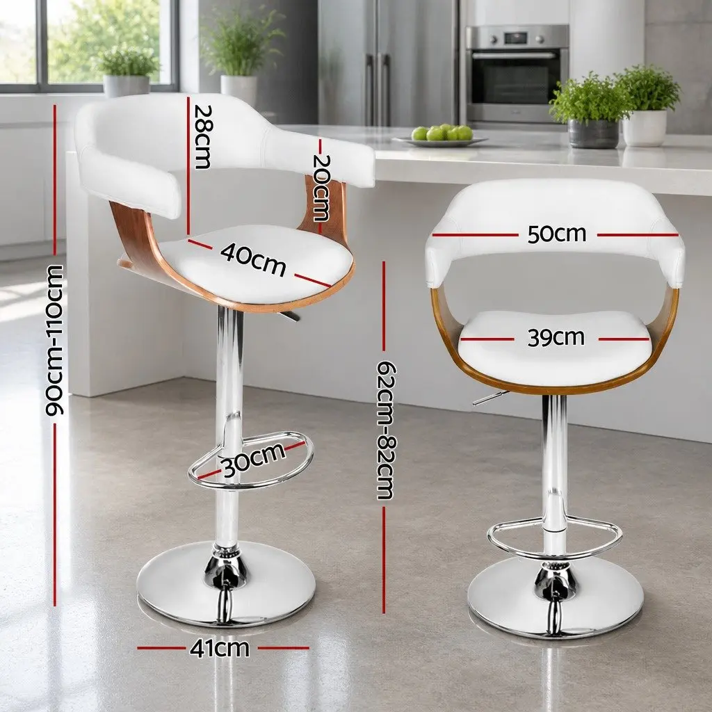 Bar Stools Height Adjustable Swivel Seat White Wooden Frame Chrome Base 4 Piece