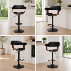 Comfortable Black Bar Stools - Set of 4 with Armrests