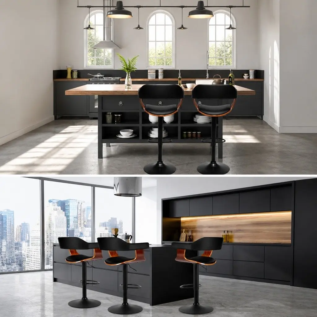 Black Bar Stools with Armrest