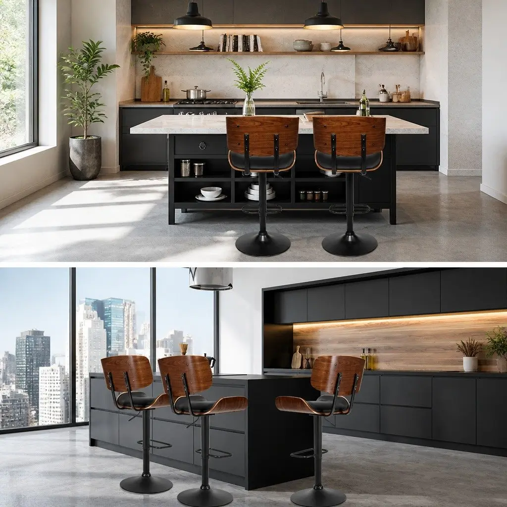 Bar Stool with Padded Seat and Steel Base