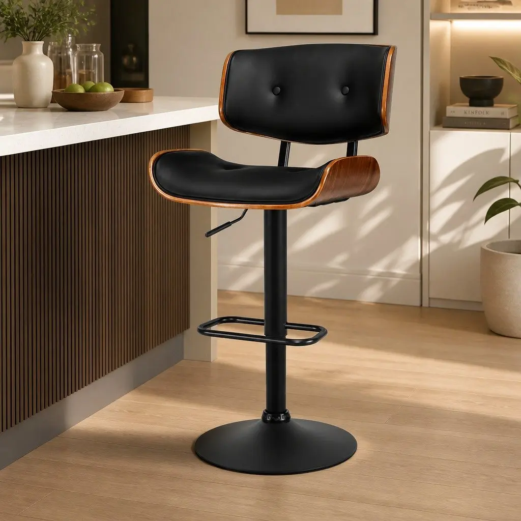 Bar Stool with Padded Seat and Steel Base