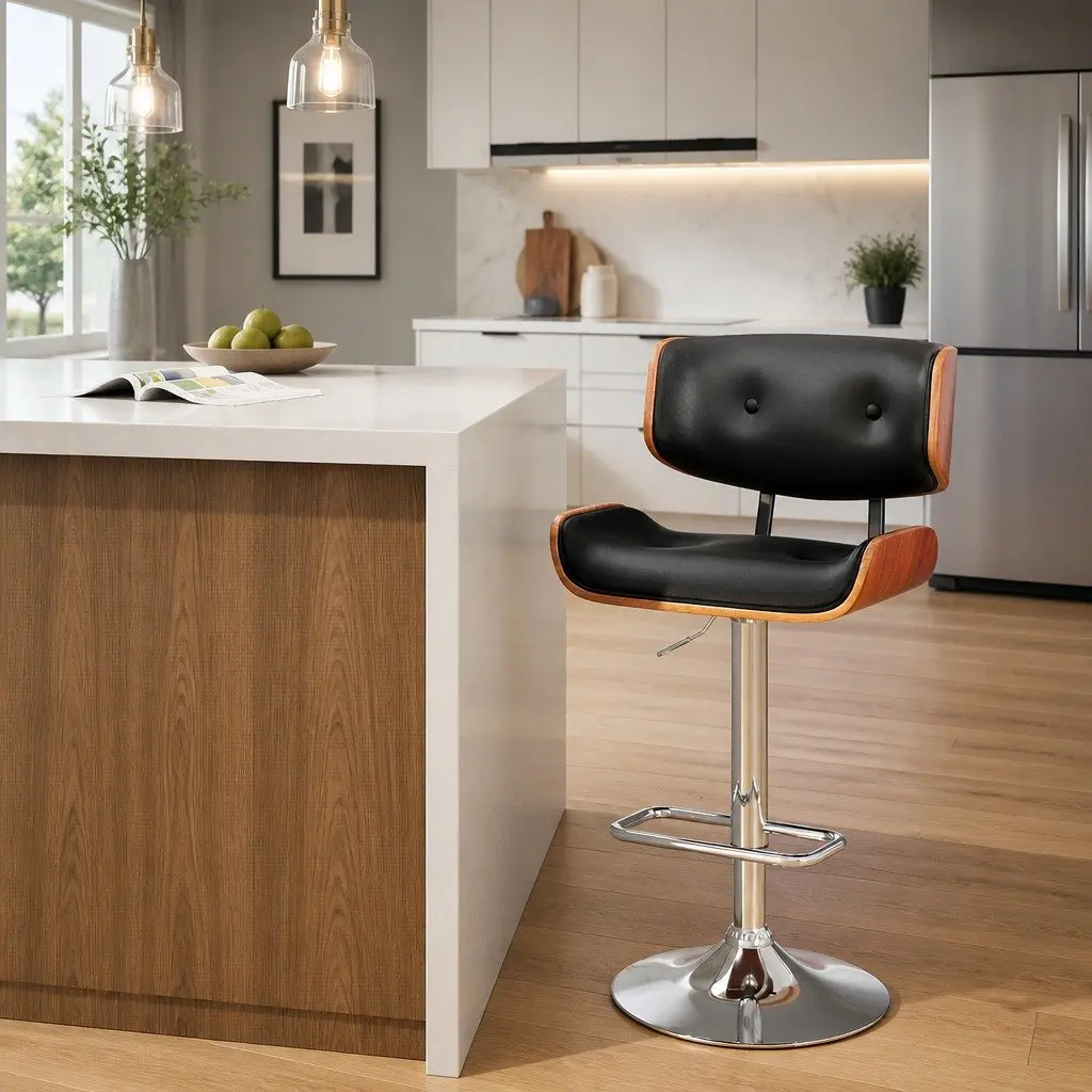 Black Bar Stool with Durable Chrome Base