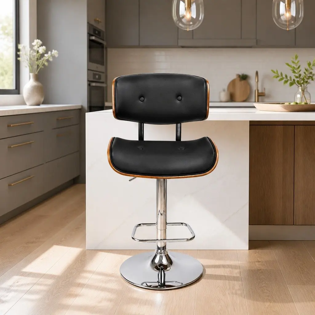 Black Bar Stool with Durable Chrome Base