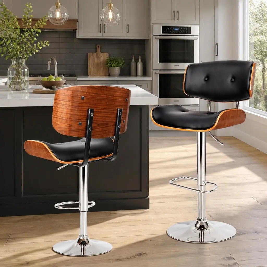 Black Bar Stool with Durable Chrome Base