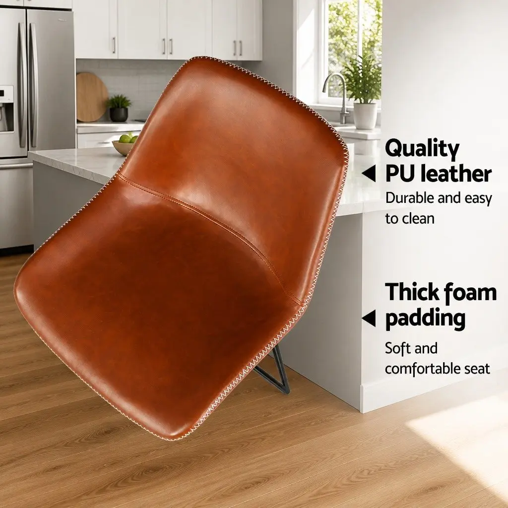 Bar Stools Kitchen Counter Chairs Brown PU Leather Metal Frame Set of 2