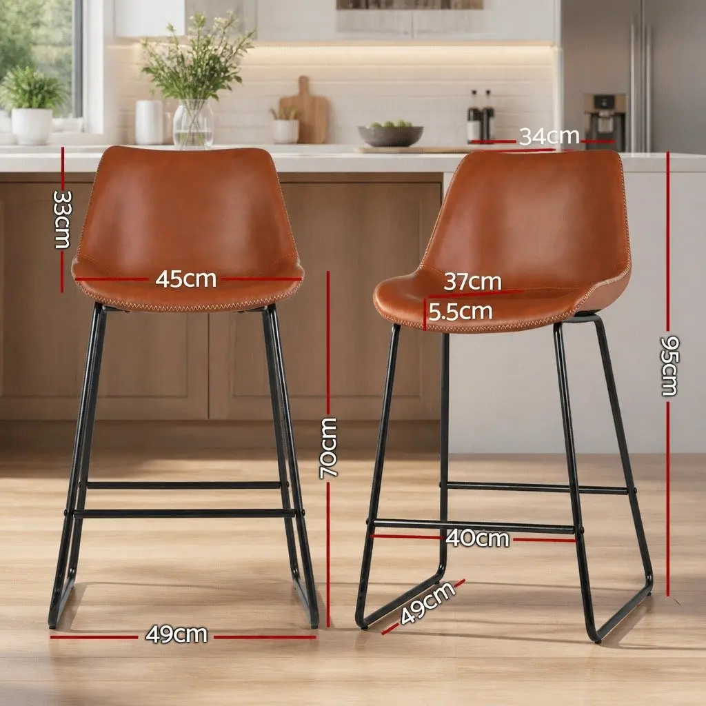 Bar Stools Set of 4 Padded Seat Kitchen Dining Chair Brown Metal Legs