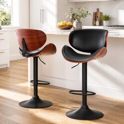 Comfortable Black Bar Stools with Padded Seats - Set of 2