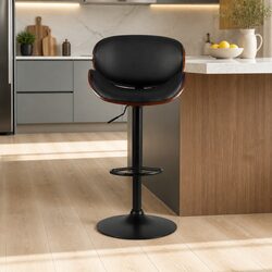 Bar Stools Swivel Gas Lift Kitchen Chairs Black PU Leather Adjustable Height
