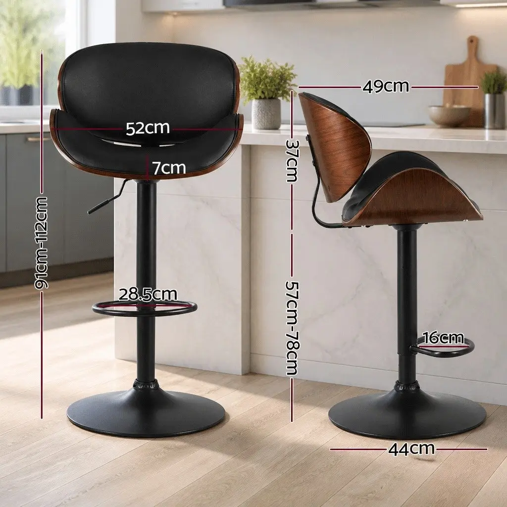 Bar Stools Swivel Gas Lift Kitchen Chairs Black PU Leather Adjustable Height