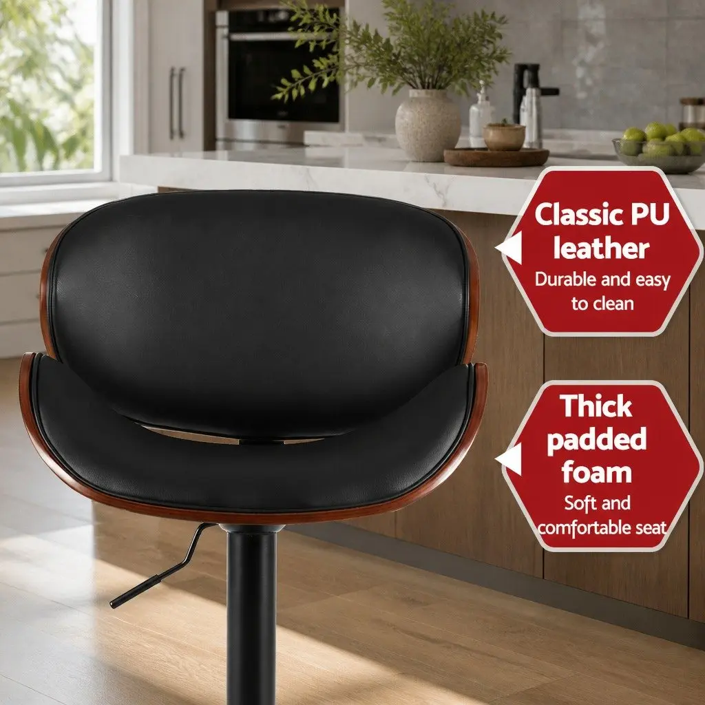 Bar Stools Swivel Gas Lift Kitchen Chairs Black PU Leather Adjustable Height