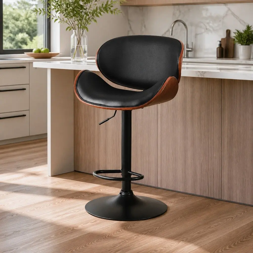 Bar Stools Swivel Gas Lift Kitchen Chairs Black PU Leather Adjustable Height