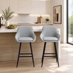 Bar Stools Set of 2 Upholstered Counter Seat Kitchen Dining Chairs Grey Padded
