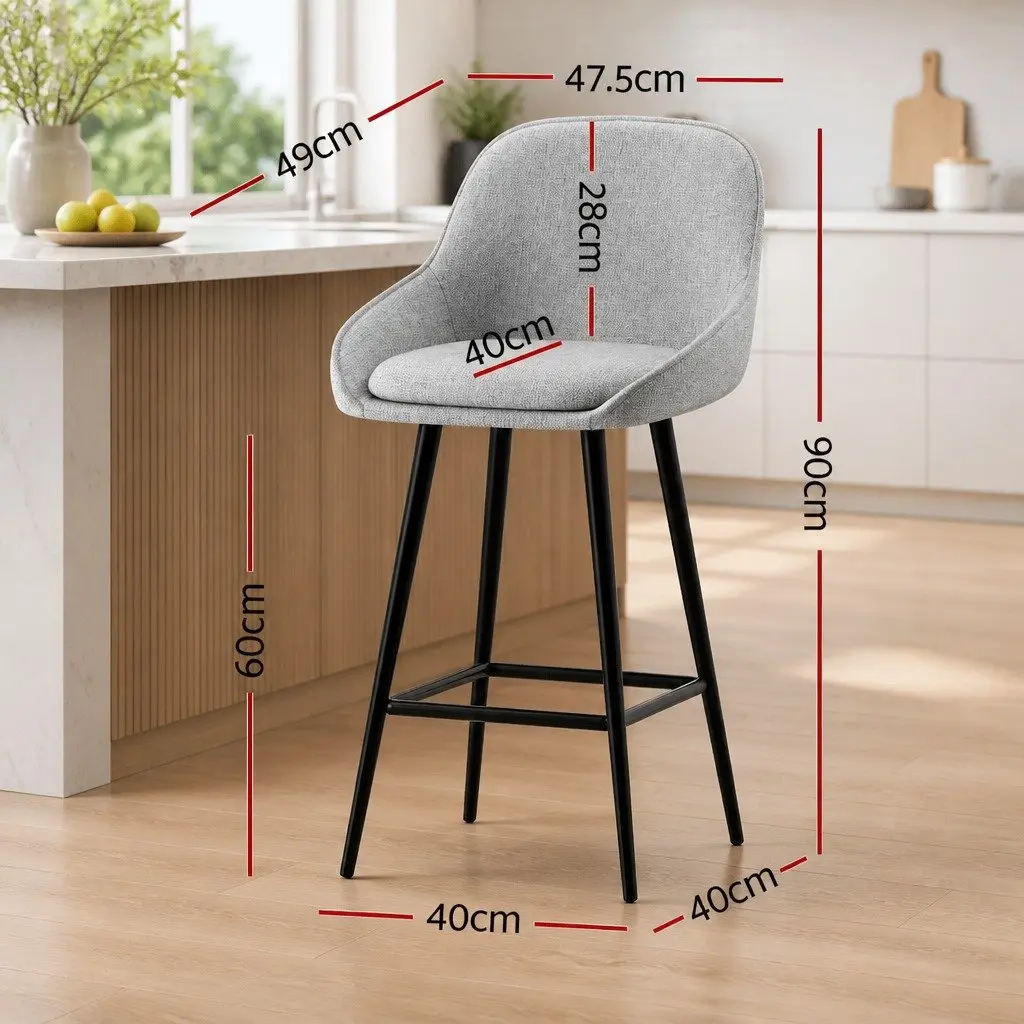 Bar Stools Set of 2 Upholstered Counter Seat Kitchen Dining Chairs Grey Padded