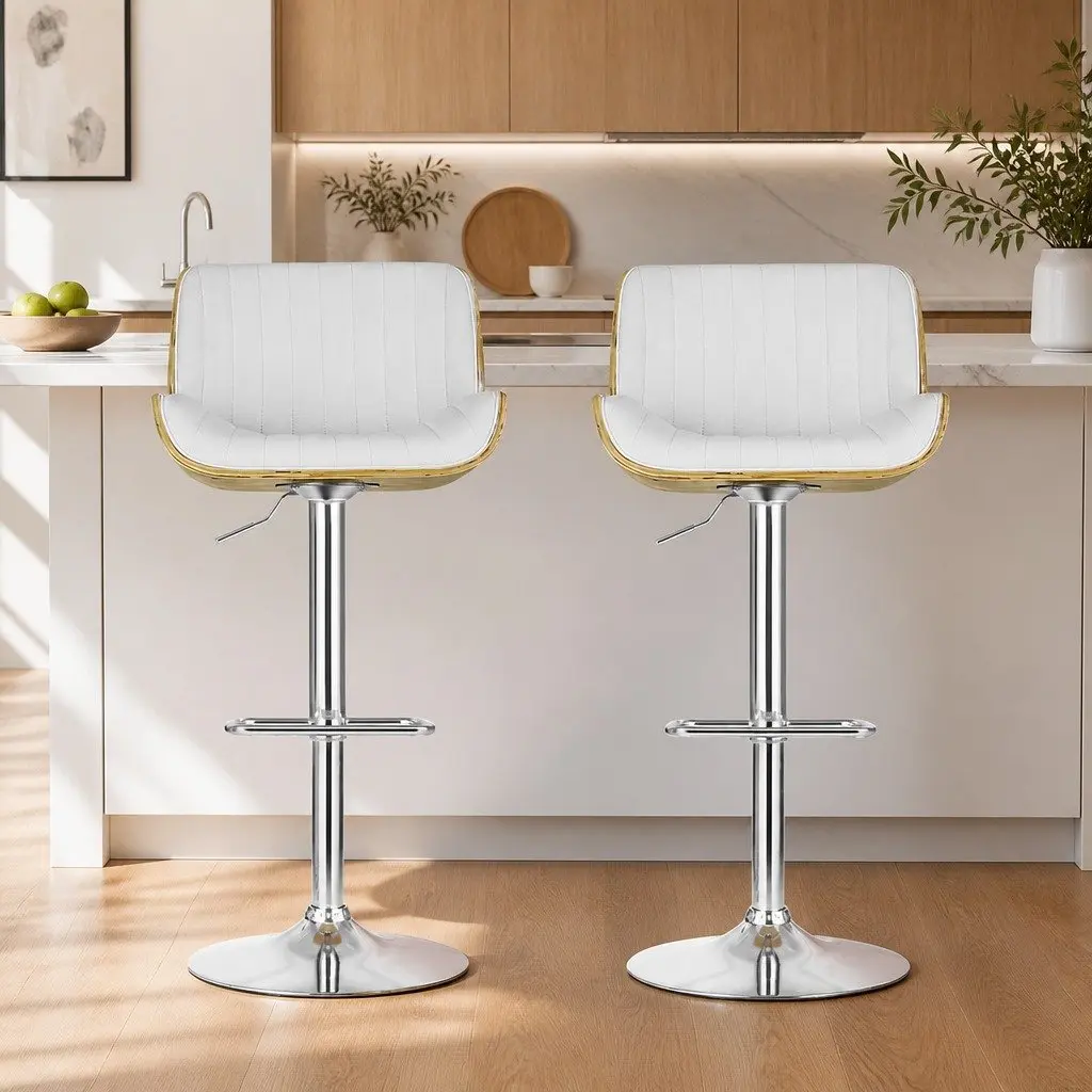 White Adjustable Bar Stools, Set of 2