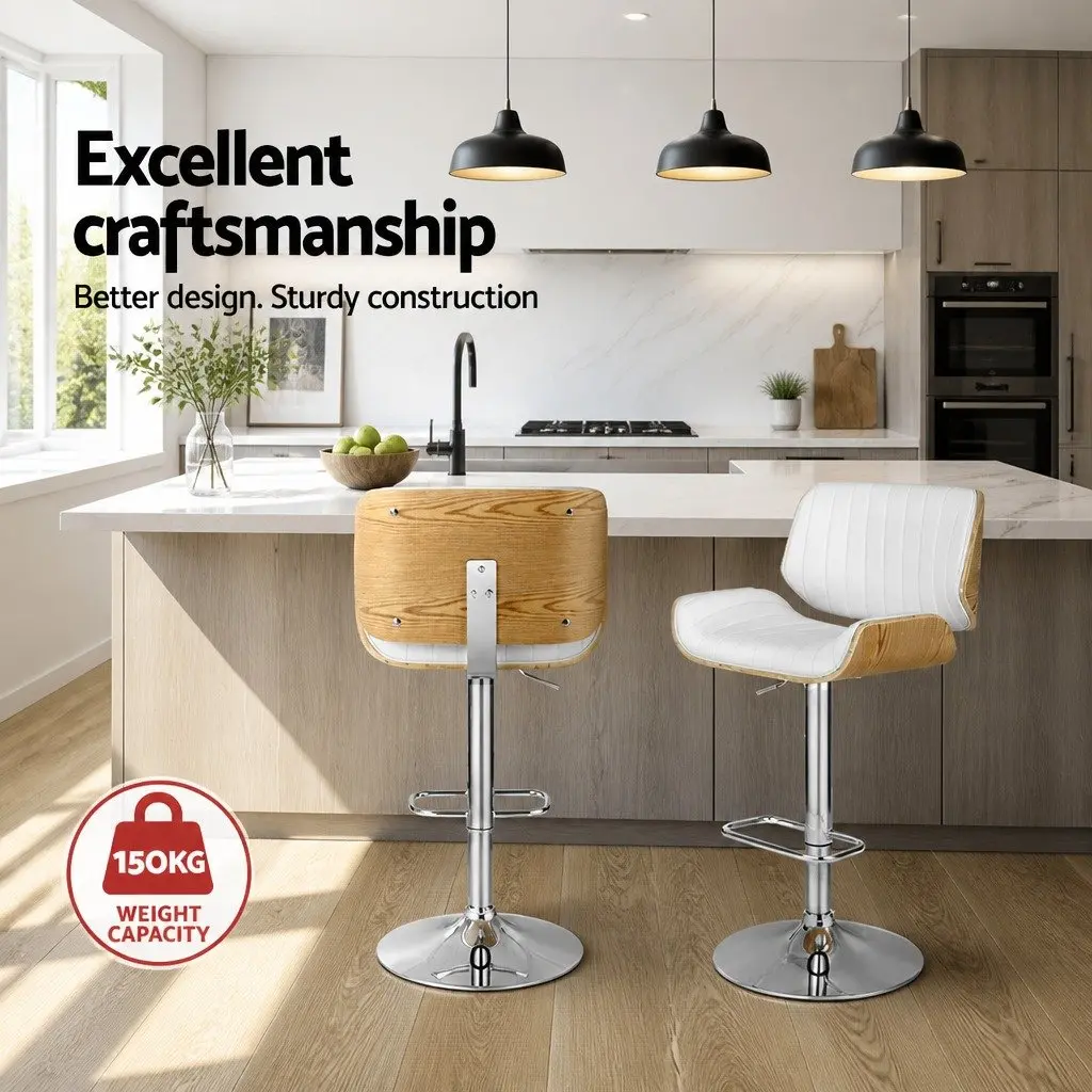 White Adjustable Bar Stools, Set of 2