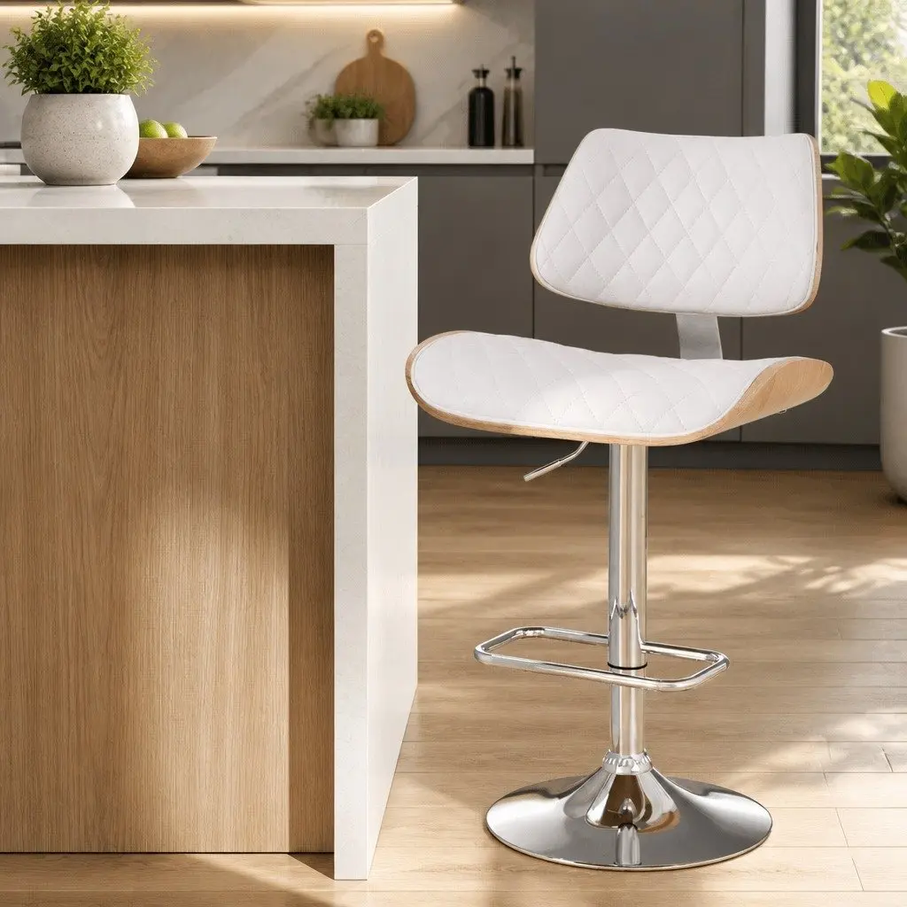 White Bar Stool with Adjustable Height