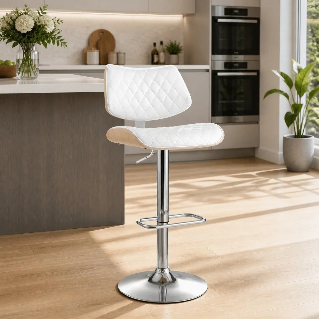 White Bar Stool with Adjustable Height