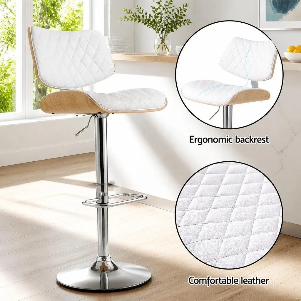 Bar Stools Padded Seat Adjustable Height Swivel White 2 Piece