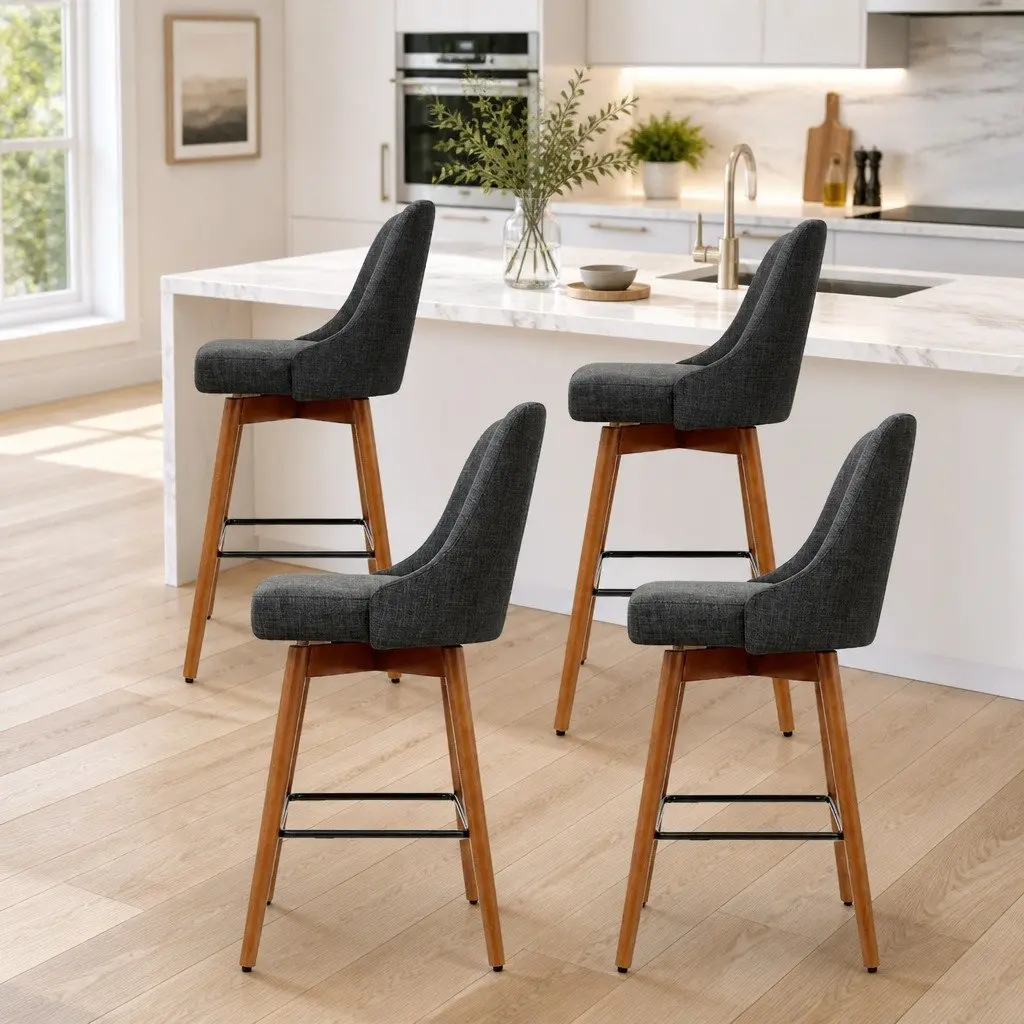 Bar Stools Mid-Height Swivel Seat 4 Piece Charcoal