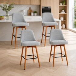Bar Stools Set of 4 Swivel Wooden Seat Backrest Light Grey Kitchen Dining