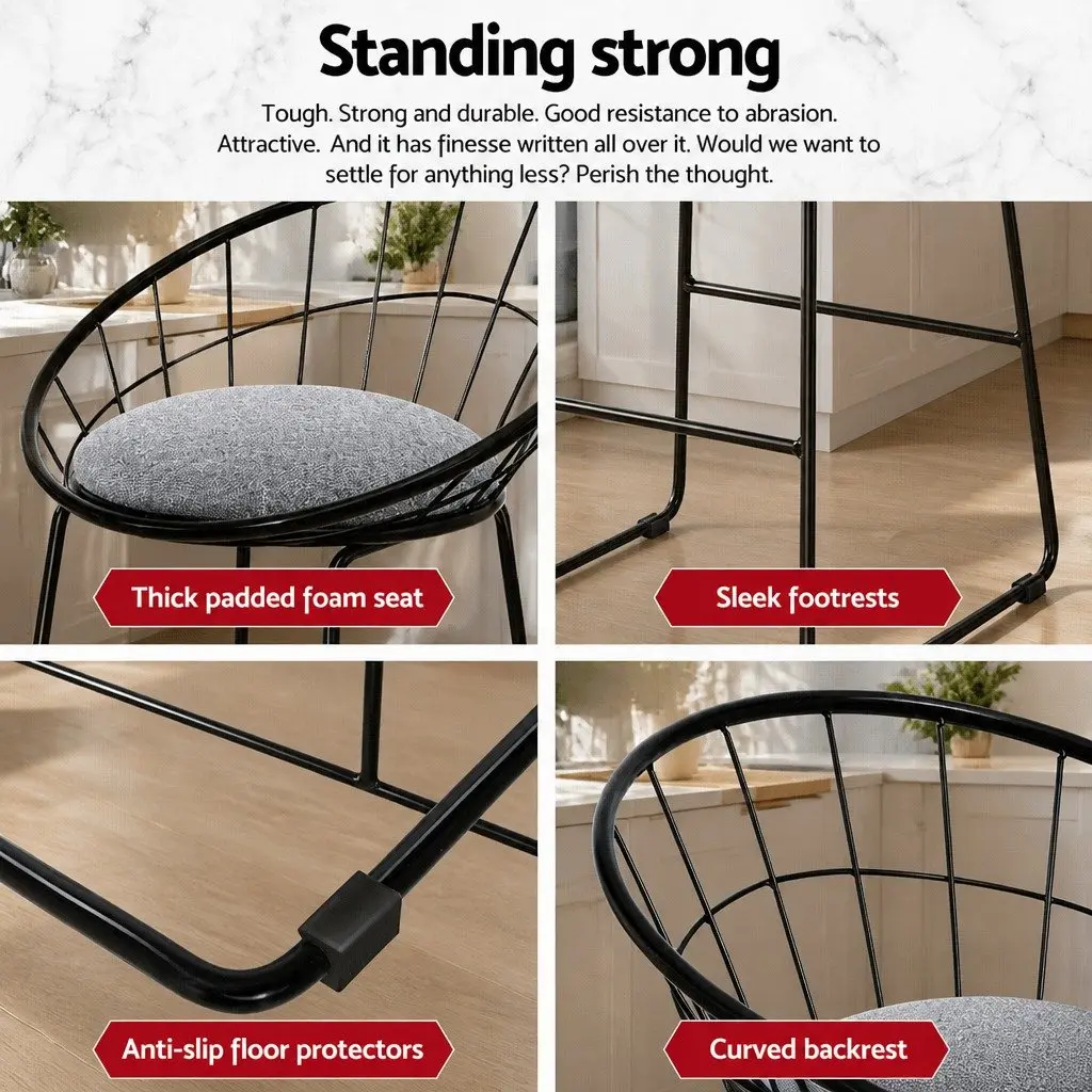 Bar Stools Padded Seat Kitchen Counter Height Black Metal Frame Set of 2