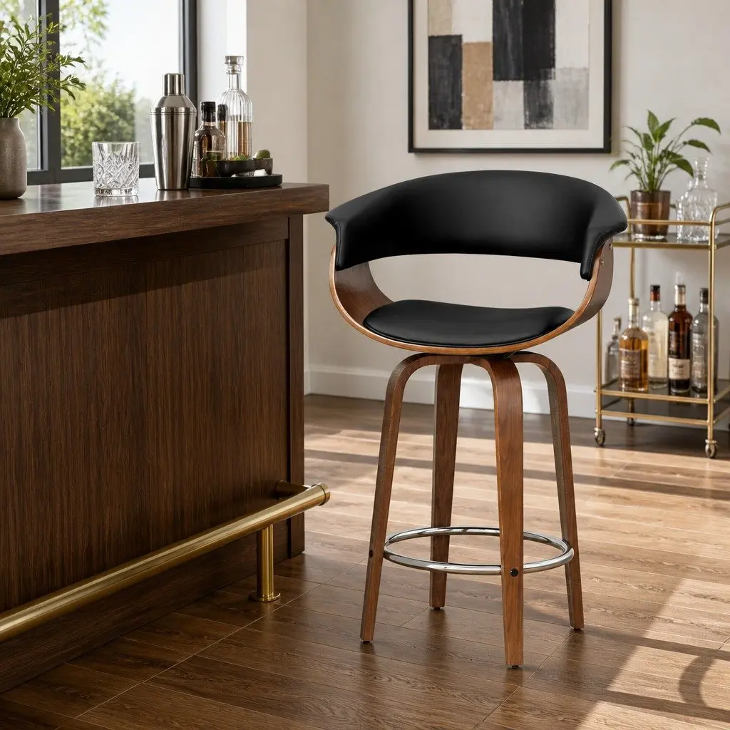 Bar Stool with Padded Seat and Armrest