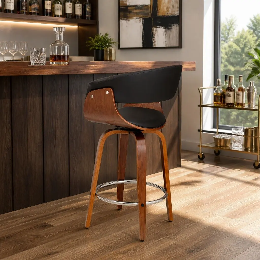 Bar Stool with Padded Seat and Armrest