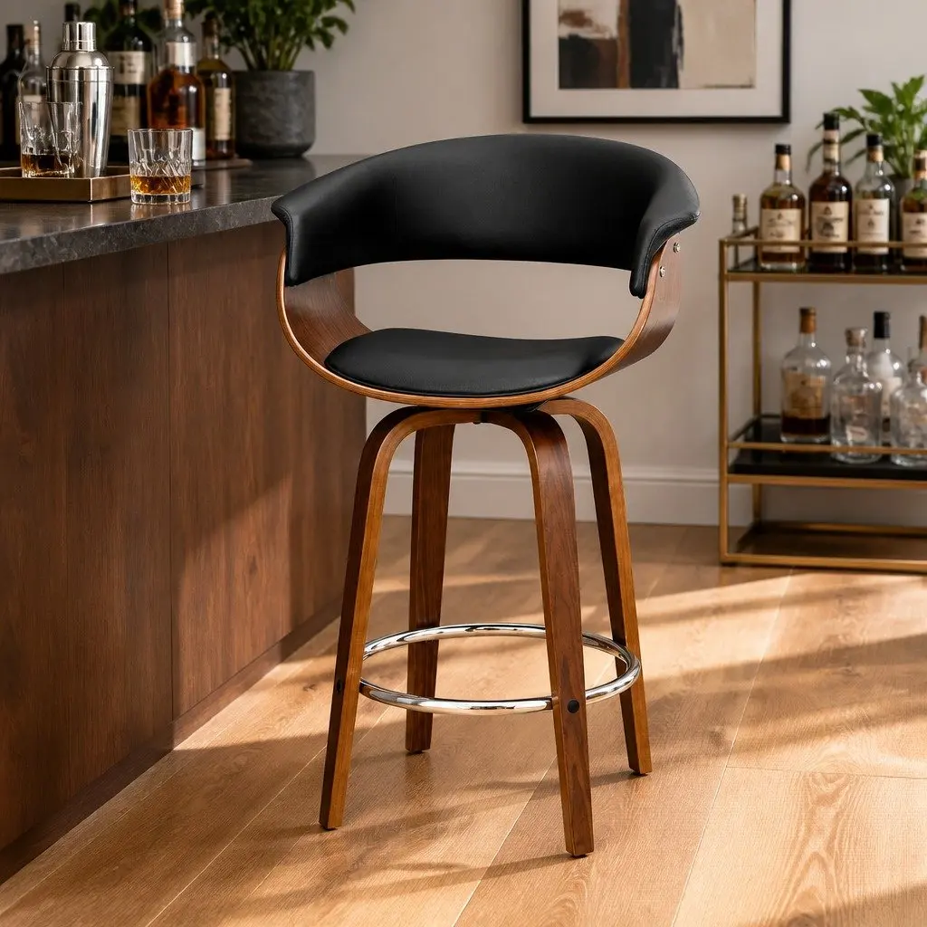 Bar Stool with Padded Seat and Armrest