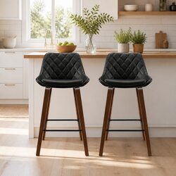Comfortable Bar Stools Set of 2 - Black PU Leather