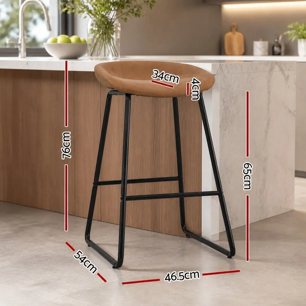 Bar Stools Set of 2 Kitchen Dining Counter Chairs PU Leather Footrest Brown