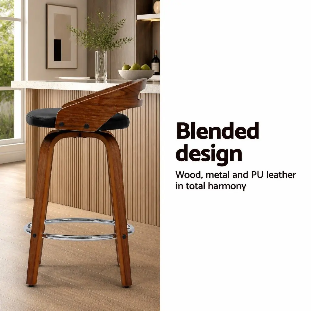 Bar Stools Swivel Dining Chairs Low Back Counter Seat PU Cushion Black Set of 2