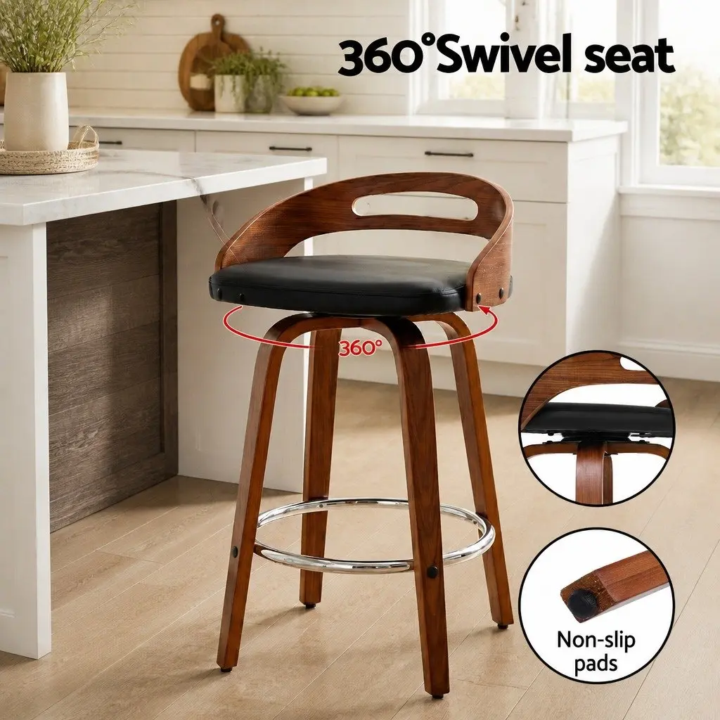 Bar Stools Swivel Dining Chairs Low Back Counter Seat 66cm Black Set of 4
