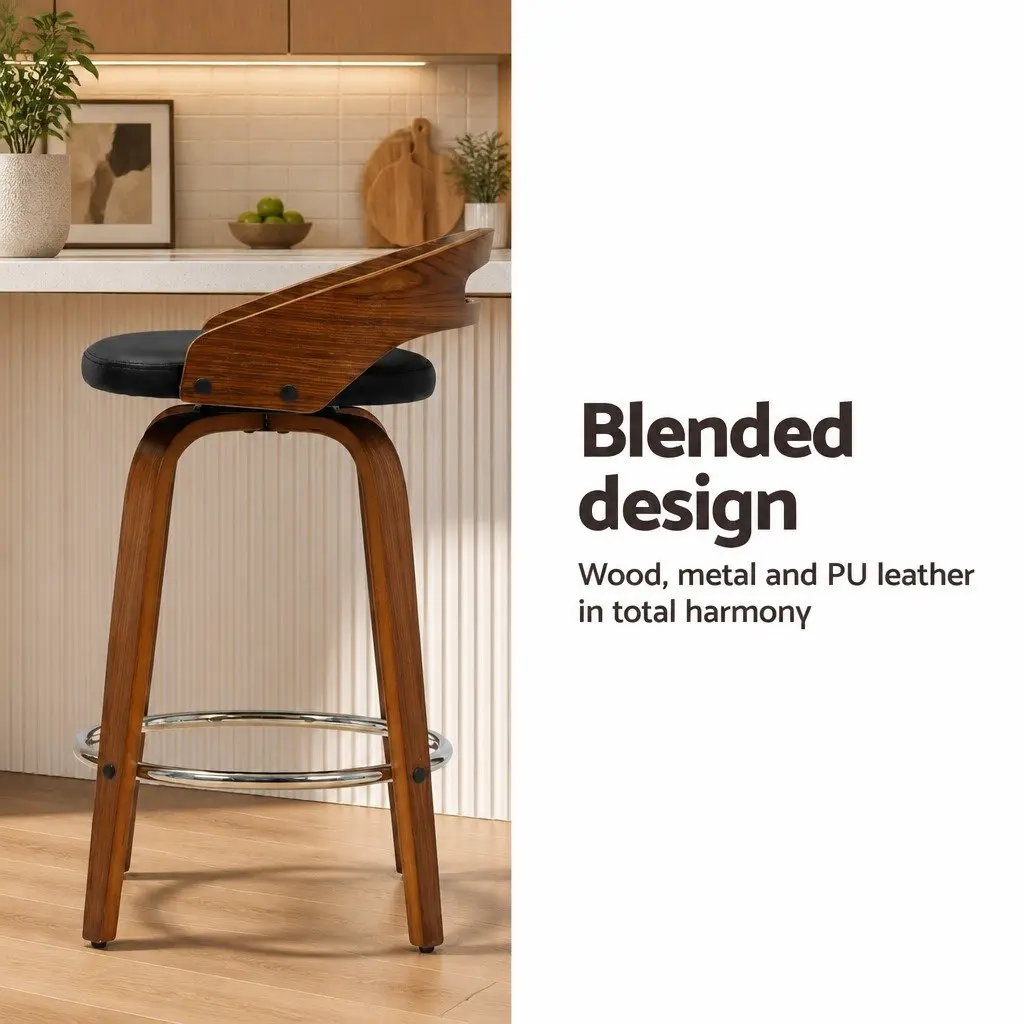 Bar Stools Swivel Dining Chairs Low Back Counter Seat 66cm Black Set of 4