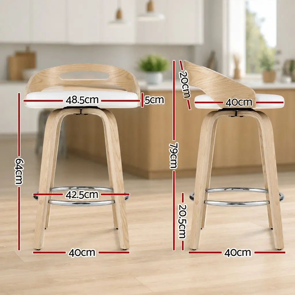 Bar Stools Swivel Dining Chairs Low Back Counter Seat PU Cushion White Set of 2