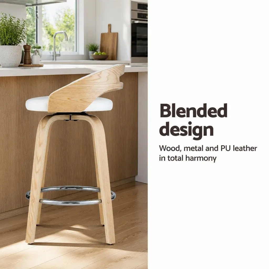 Bar Stools Swivel Dining Chairs Low Back Counter Seat PU Cushion White Set of 2