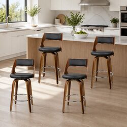 Bar Stools Swivel Chair 92cm Height Black Padded Seat Chrome Footrest Set of 4